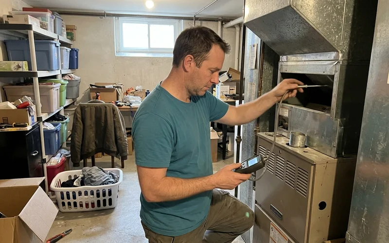 Technician measuring static pressure in the supply plenum