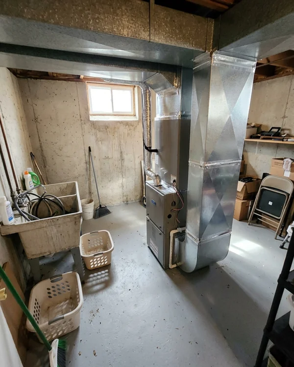 New air handler in the same basement after the fuel switch
