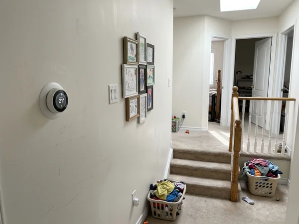 Thermostat showing even temperature upstairs in a Markham home